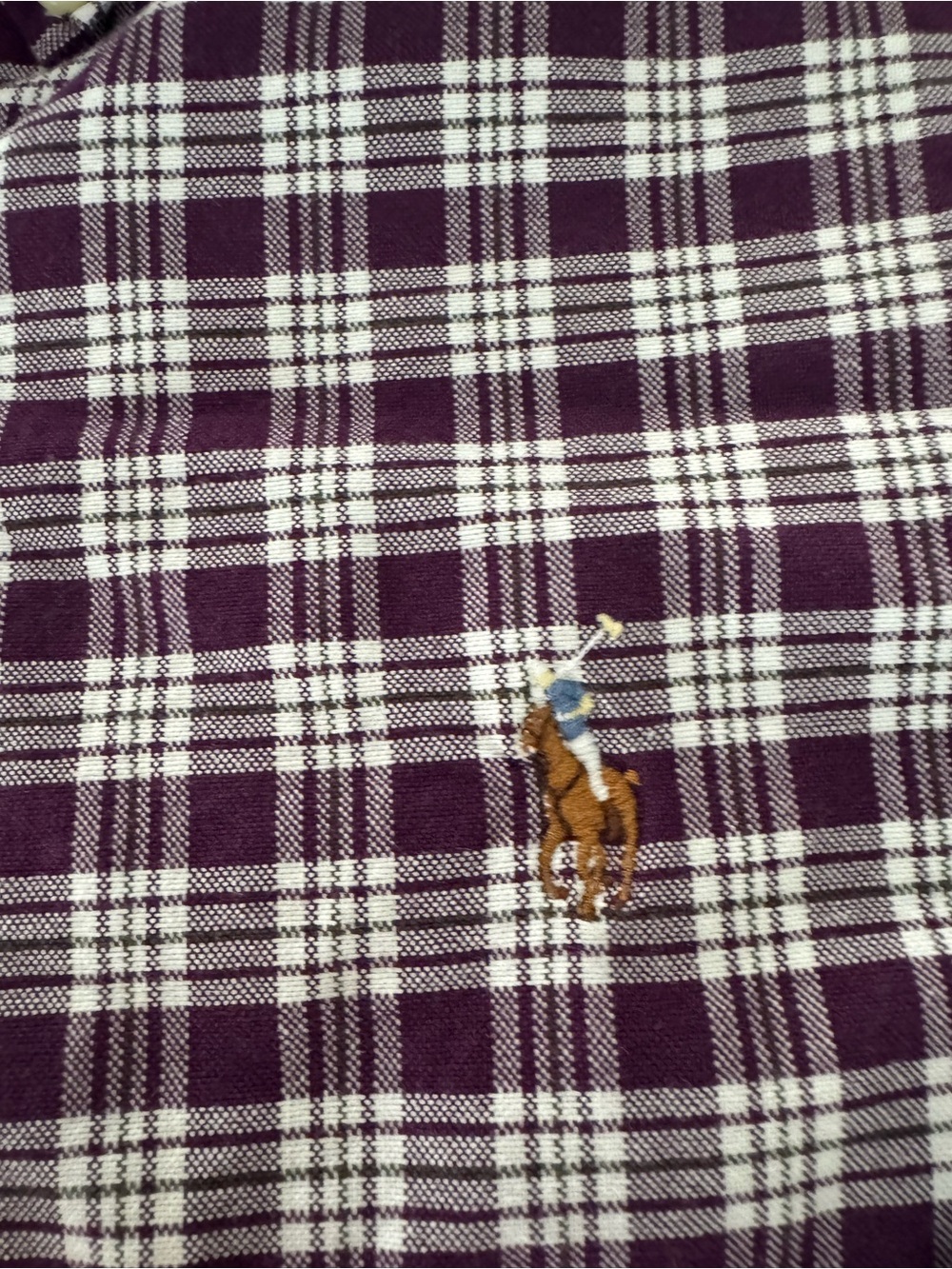 Ralph Lauren Purple and White Plaid Polo Shirt with Embroidered Pony